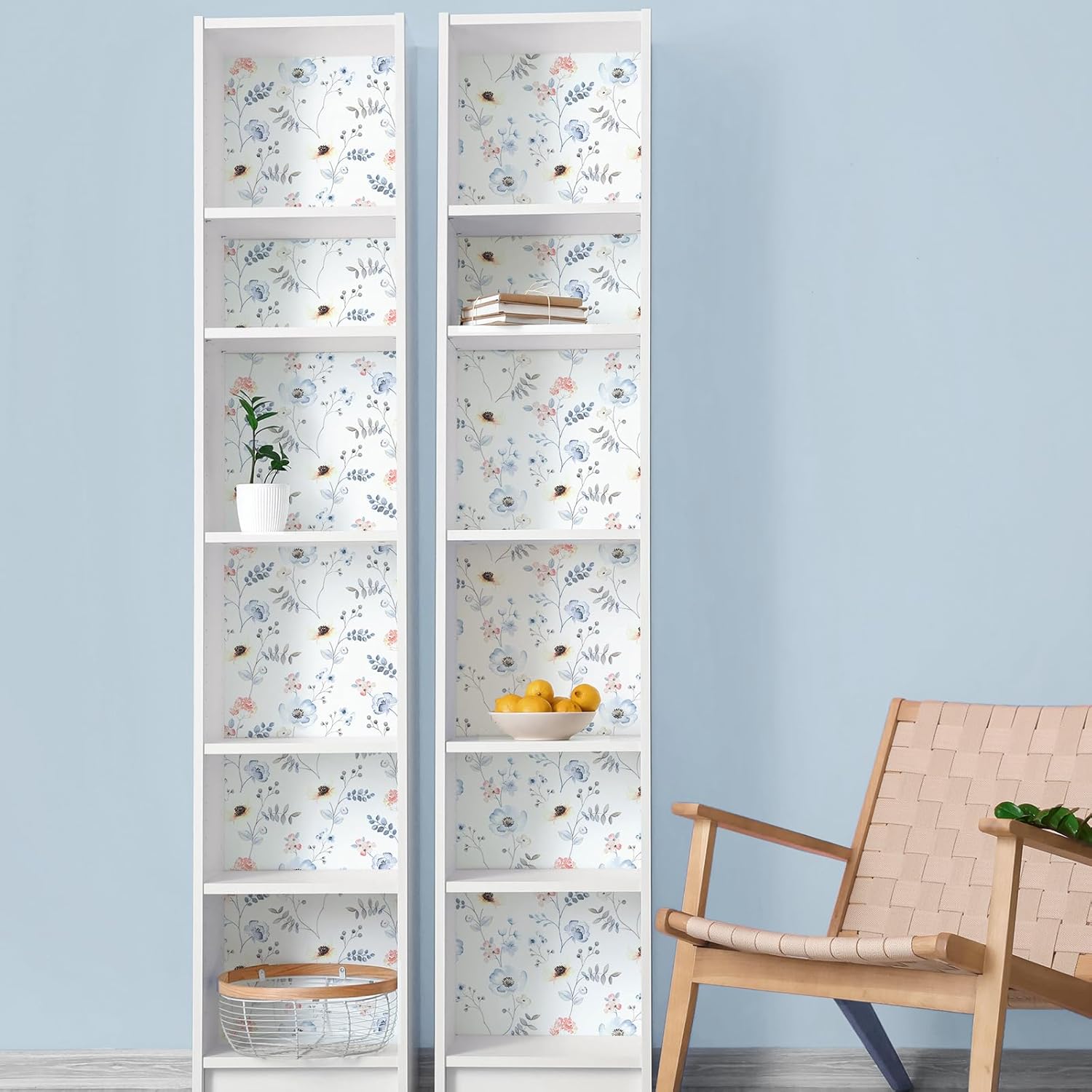 Floral Peel and Stick Wallpaper Watercolor Blue Pink Flower Wallpaper for Girls Room Nursery Self Adhesive Floral Twig Contact Paper for Cabinet Drawer Elegant Botanical Wall Paper 12"x393"