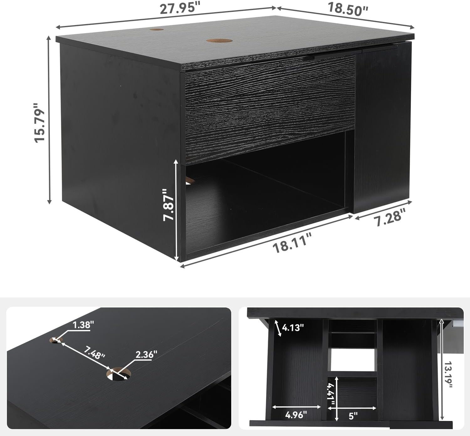28 Inch Black Floating Bathroom Vanity with 1-Door and 1-Drawer, Modern Wall Mounted Cabinet with Black Ceramic Vessel Sink