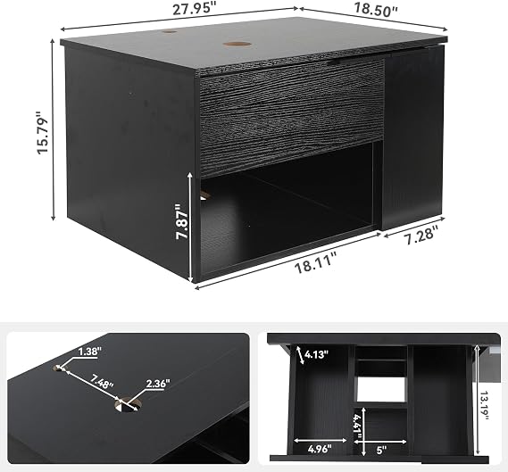 28-Inch Black Floating Bathroom Vanity with 1-Door and 1-Drawer, Modern Wall Mounted Cabinet with Brown Leaf Glass Vessel Sink Top