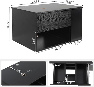 28-Inch Black Floating Bathroom Vanity with 1-Door and 1-Drawer, Modern Wall Mounted Cabinet with Brown Leaf Glass Vessel Sink Top