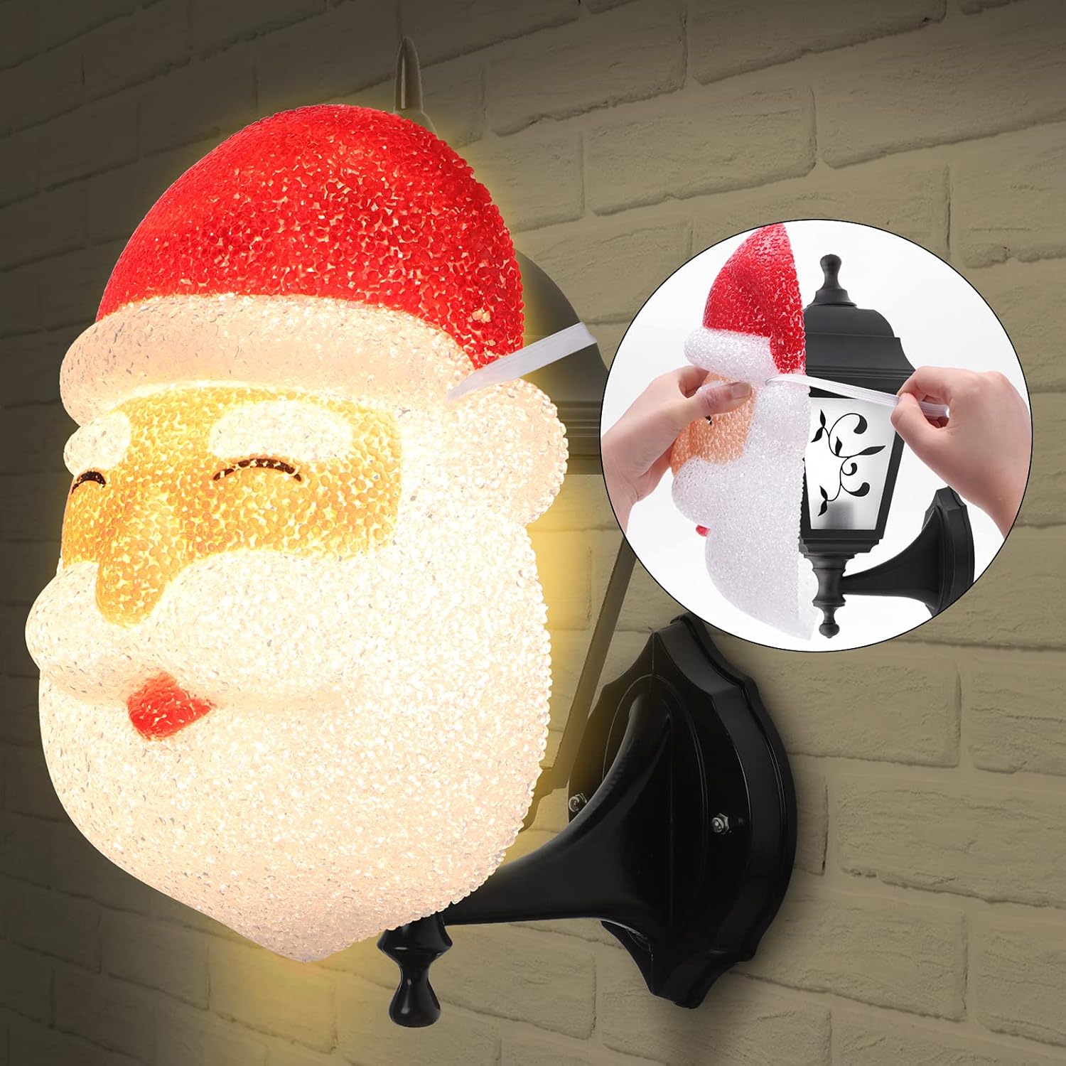 NEWBEA 2Pcs Christmas Santa Porch Light Covers for Garage Door Decorations, Light Cover for Holidays, Outdoor Decor