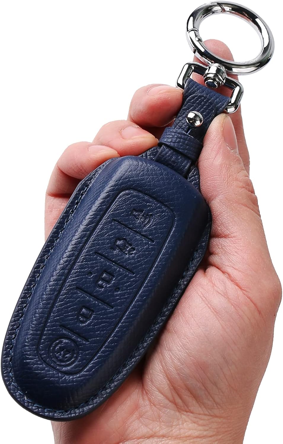 Leather Key Fob Cover Case,Key Shell Case Compatible for Ford C-Max Edge Escape Expedition Explorer Flex Focus Taurus Lincoln MKS MKT MKX (Blue)