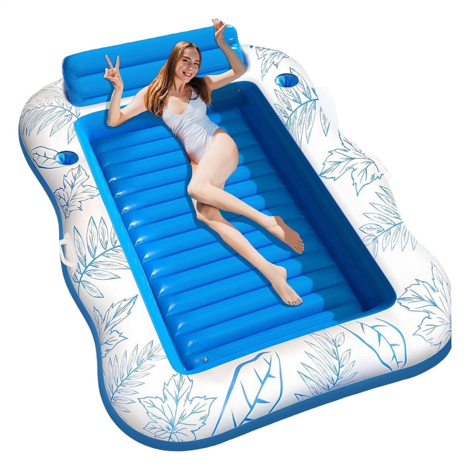 Pool Floats for Adult | Blow up Sunbathing Bed | Inflatable Sunbathing Bed Lounge Float Rafts Cup Holder,for Beach Lake River Outdoor Backyard Yard Deck Home Summer Party Swim