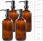 GMISUN Amber Glass Soap Dispenser, 4 Pack Bathroom Hand Soap Dispensers with Stainless Steel Pump, 17 Fl Oz Kitchen Hand and Dish Soap Dispenser Set, Modern Vintage Liquid Brown Soap Dispensers Bottle