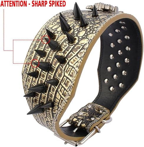 Miniatura 3 de Collar de perro de 3 pulgadas de cuero con puntas tachonado para entrenamiento, deportes, senderismo, medio, grande, XL, para pitbull, labrador,