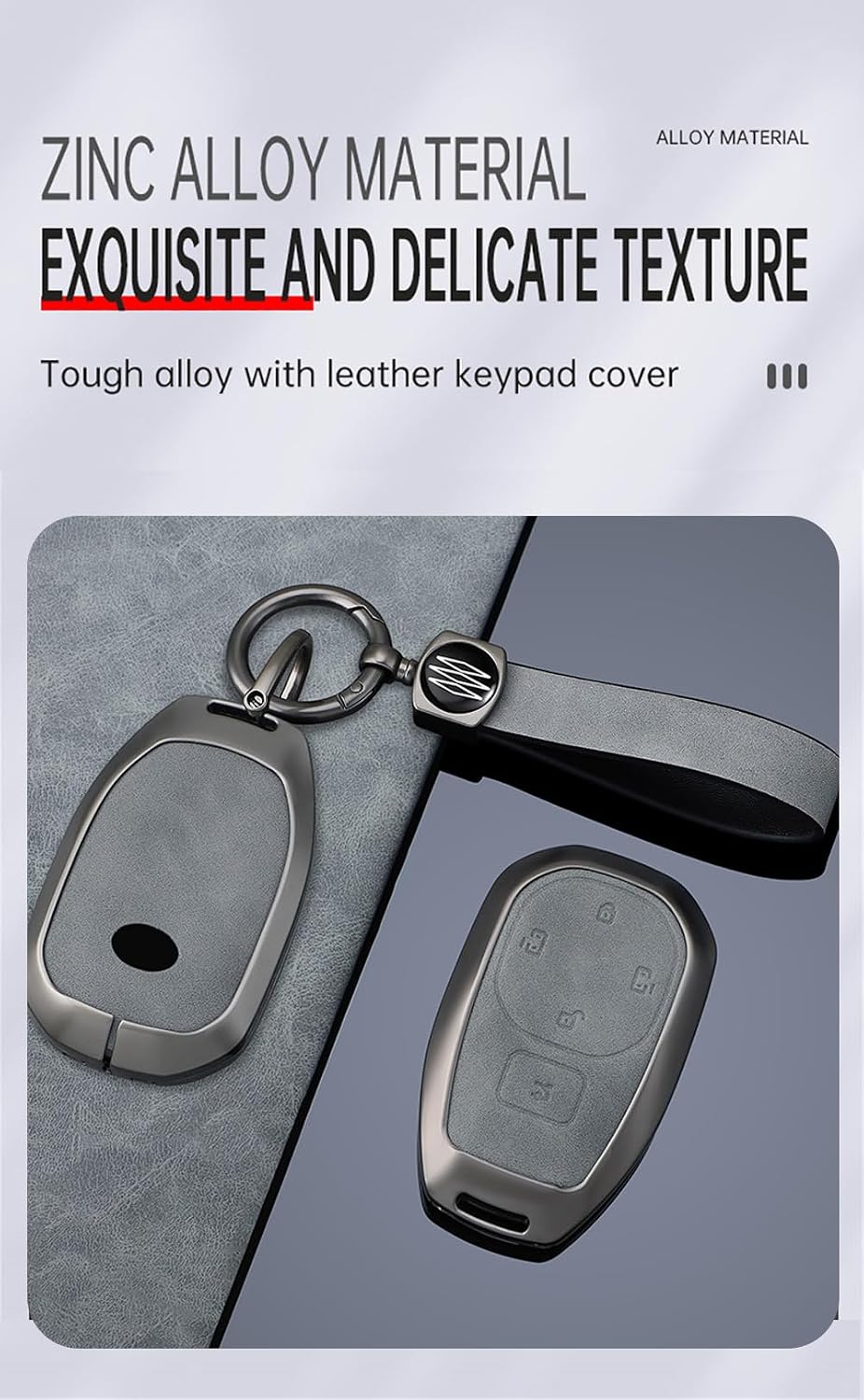 KUNIO Zinc Alloy Car Key Fob Cover Case Fit for GAC Trumpchi E8 MAX PRO S7 2025 2026 Leather Key Holder Car Key Protector Accessories 5 Button Type-A Keychain