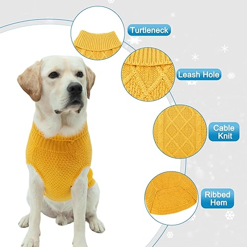 Miniatura 9 de Mihachi Suéter de cuello alto para perro, abrigo de invierno, ropa clásica de punto trenzado con agujero para la correa para clima frío, regalo