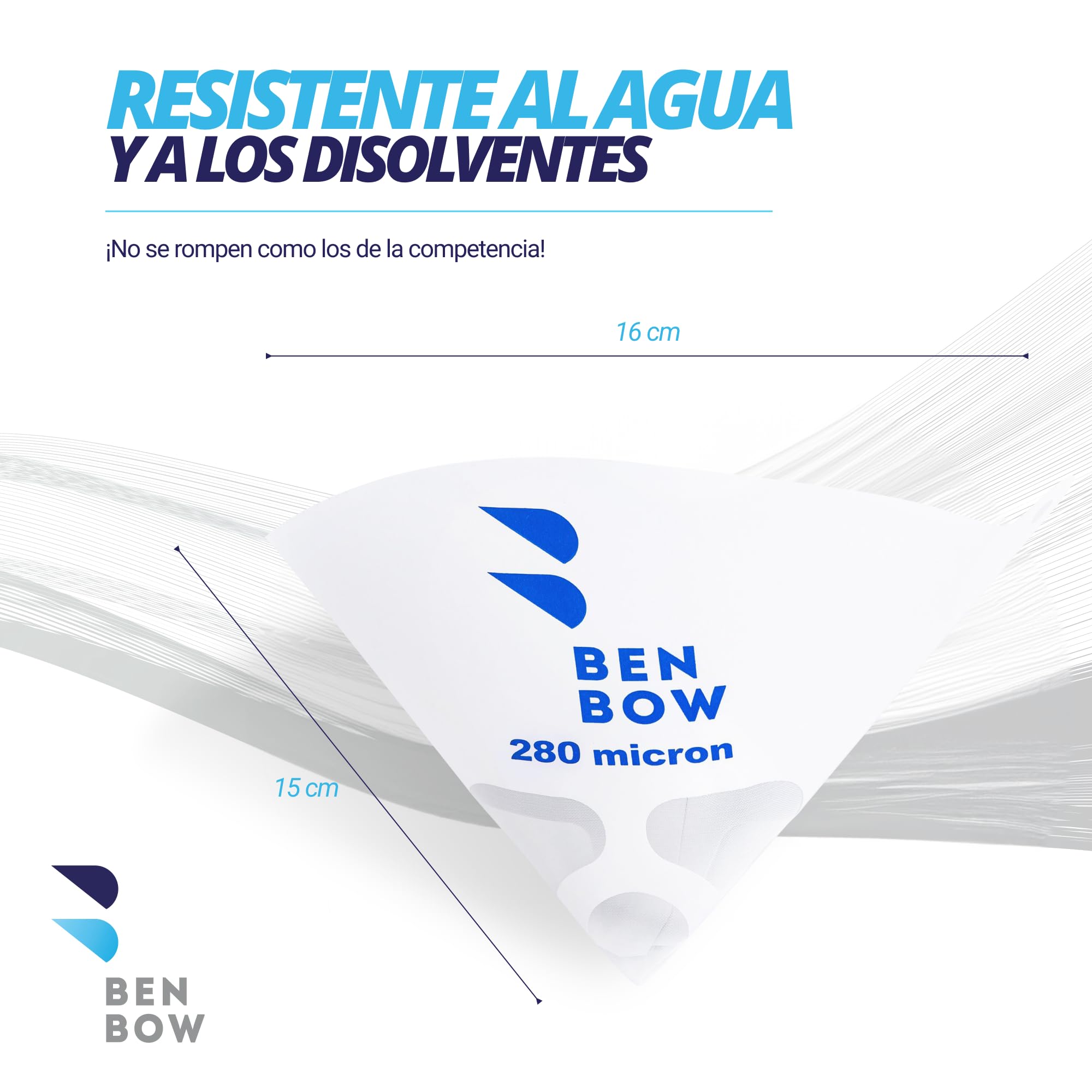 BenBow Filtro de Pintura 280µ x 1000 Unidades - Filtro de Papel desechable con Malla de Nylon - para filtrar Pinturas y Barnices de impurezas