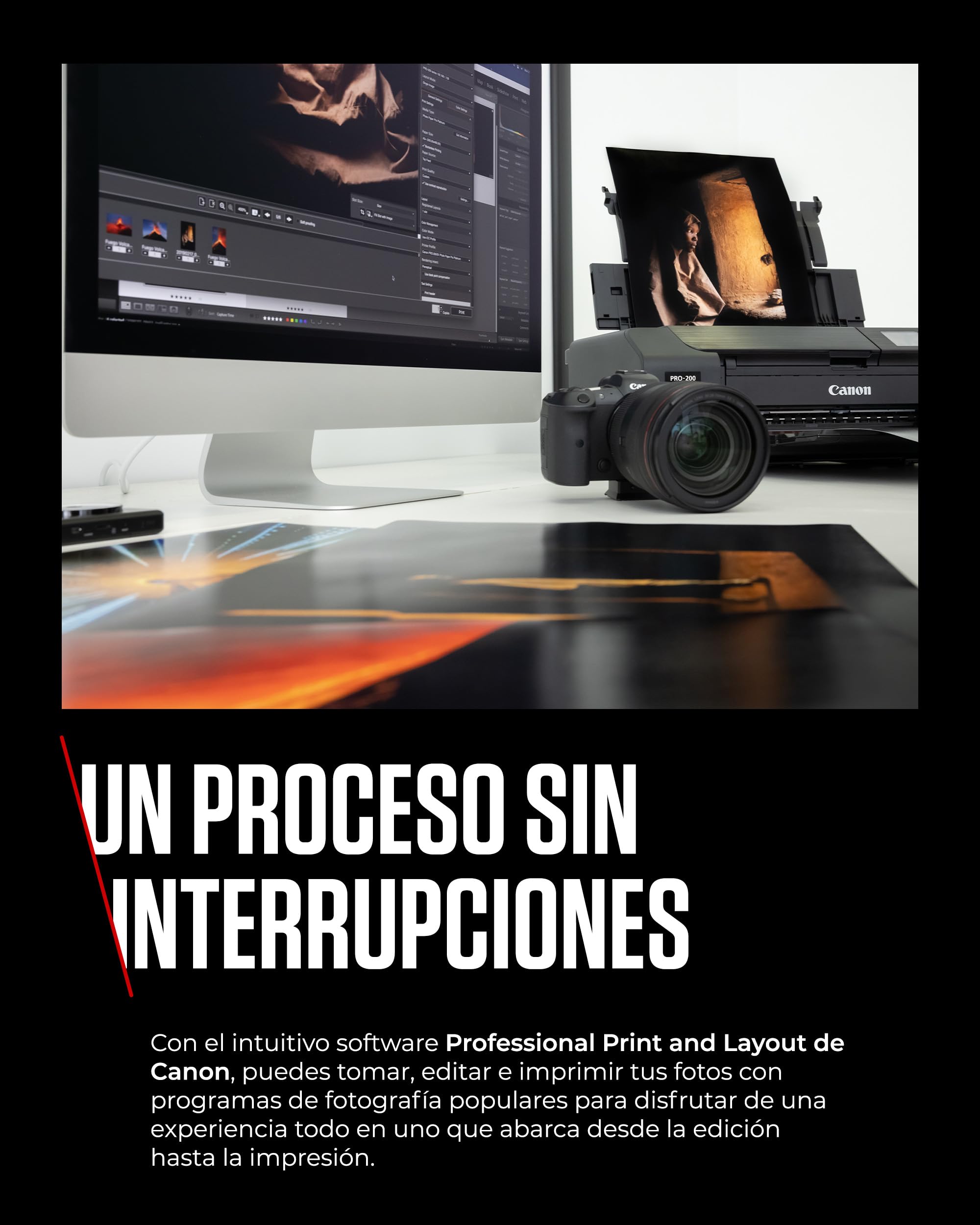 Canon Pixma PRO-200 Impresora Fotográfica Profesional, Sistema de Inyección de Tinta, A3+, WiFi, 8 Cartuchos de Tinta, Impresión Sin Bordes, Impresión de Alta Velocidad, Negro