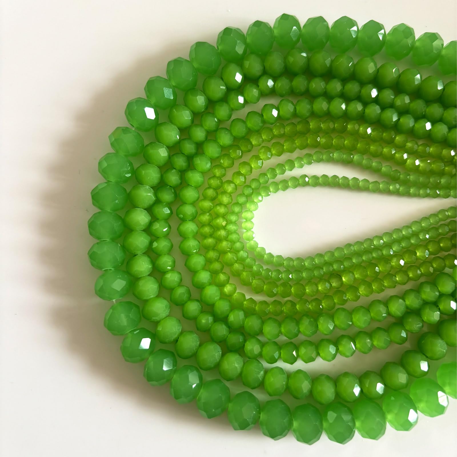 CrzBeadss 780Pcs Briolette Crystal Glass Beads for Jewelry Making, 3-10mm Faceted Green Crystal Beads for Bracelets, Rondelle Glass Beads Bulk for