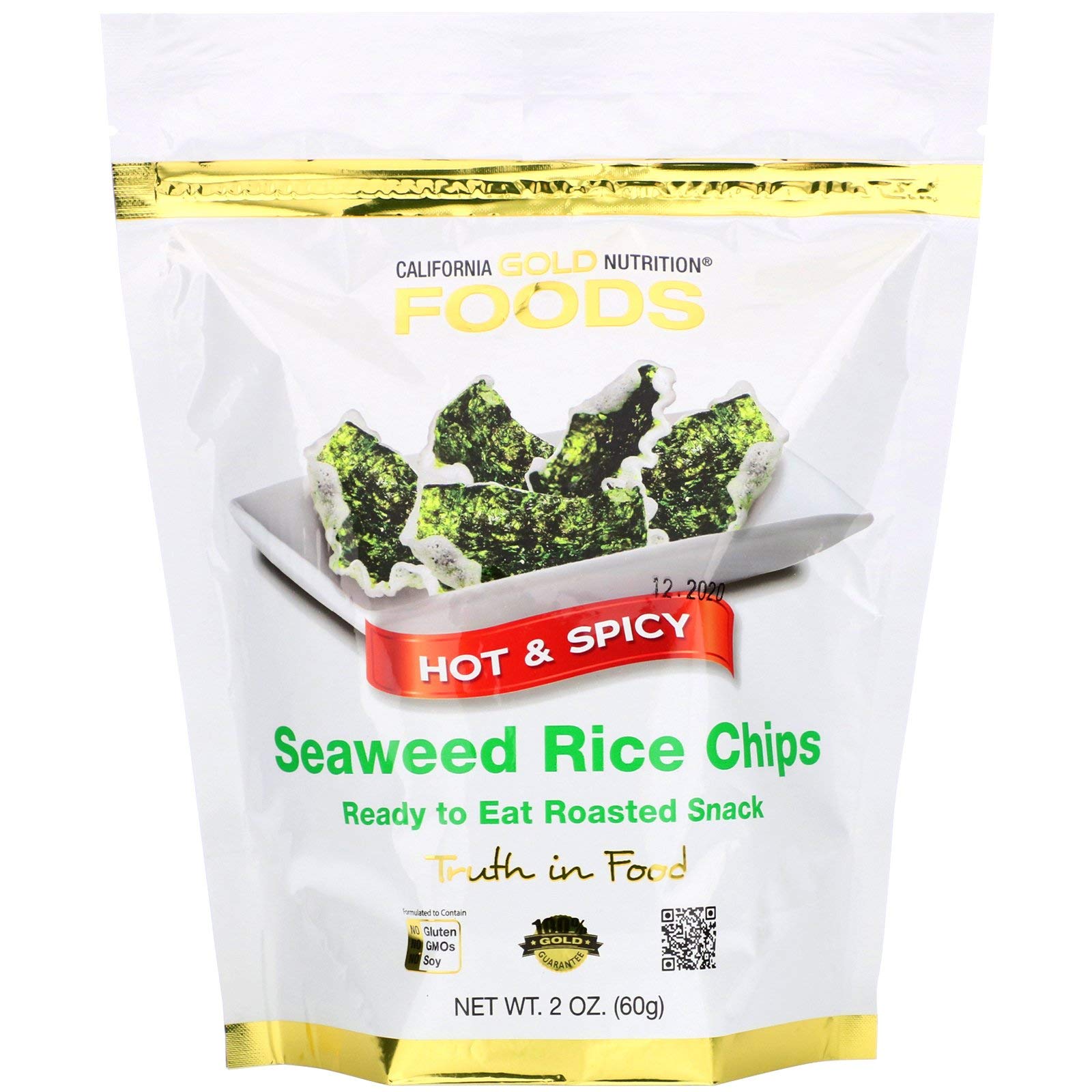 California Gold NutritionSeaweed Rice Chips, Hot & Spicy, 2 oz (60 g)