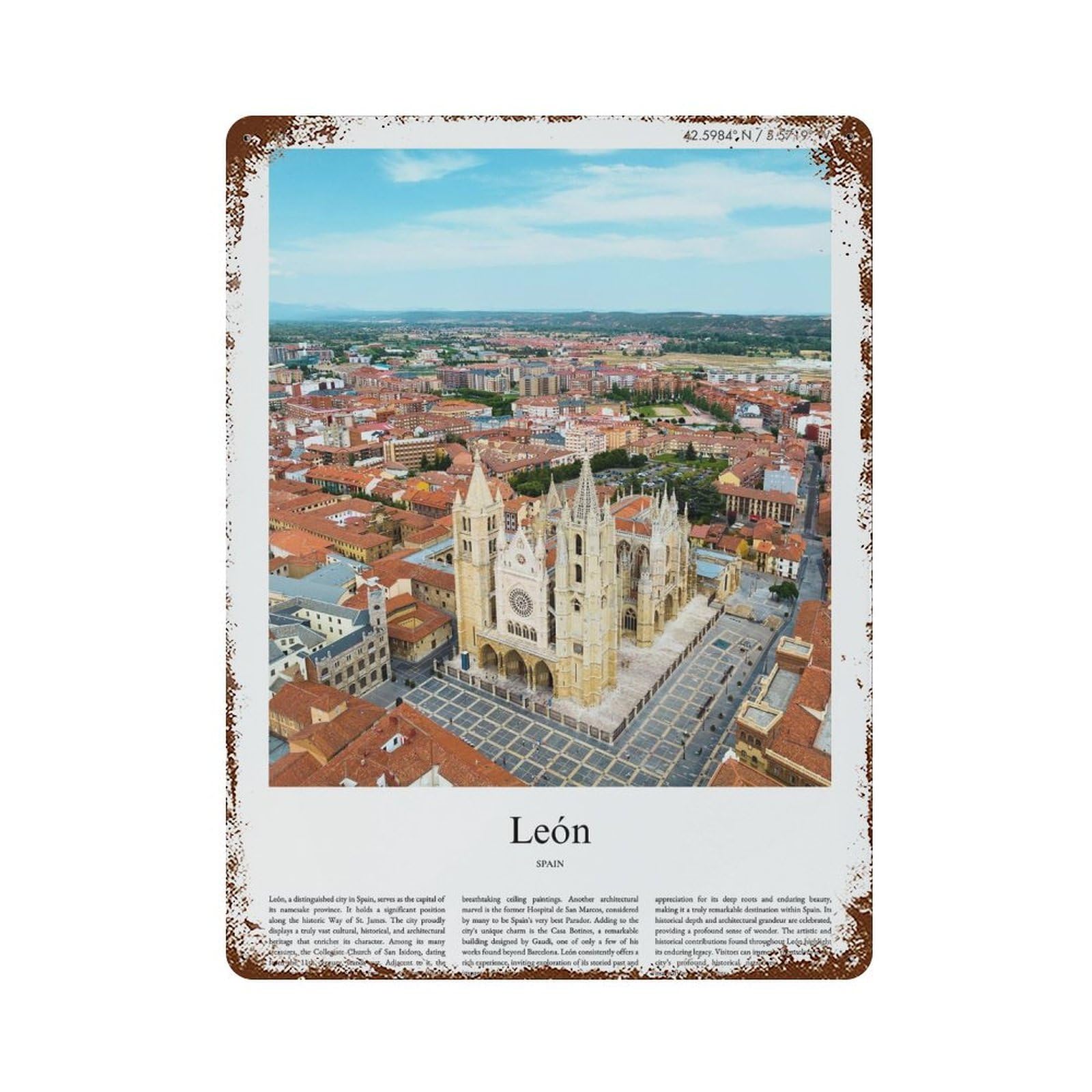 xiaoxiaoshen León Spain City Scenery Wall Decor Art Metal Tin Poster Modern Home Decor Art Home Bar Shop Decorations Vintage Sign 40x30cm