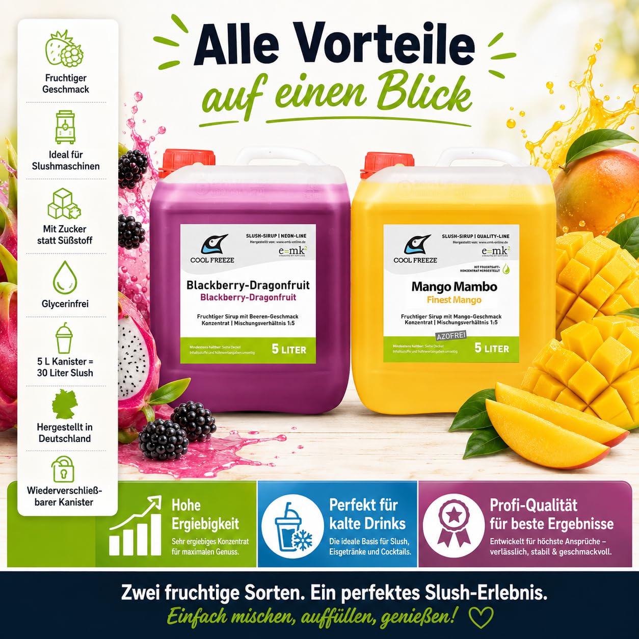 2 er Set Slush Eis Sirup | Drachenfrucht und Mango aus Fruchtsaftkonzentrat | glycerin- und alkoholfrei