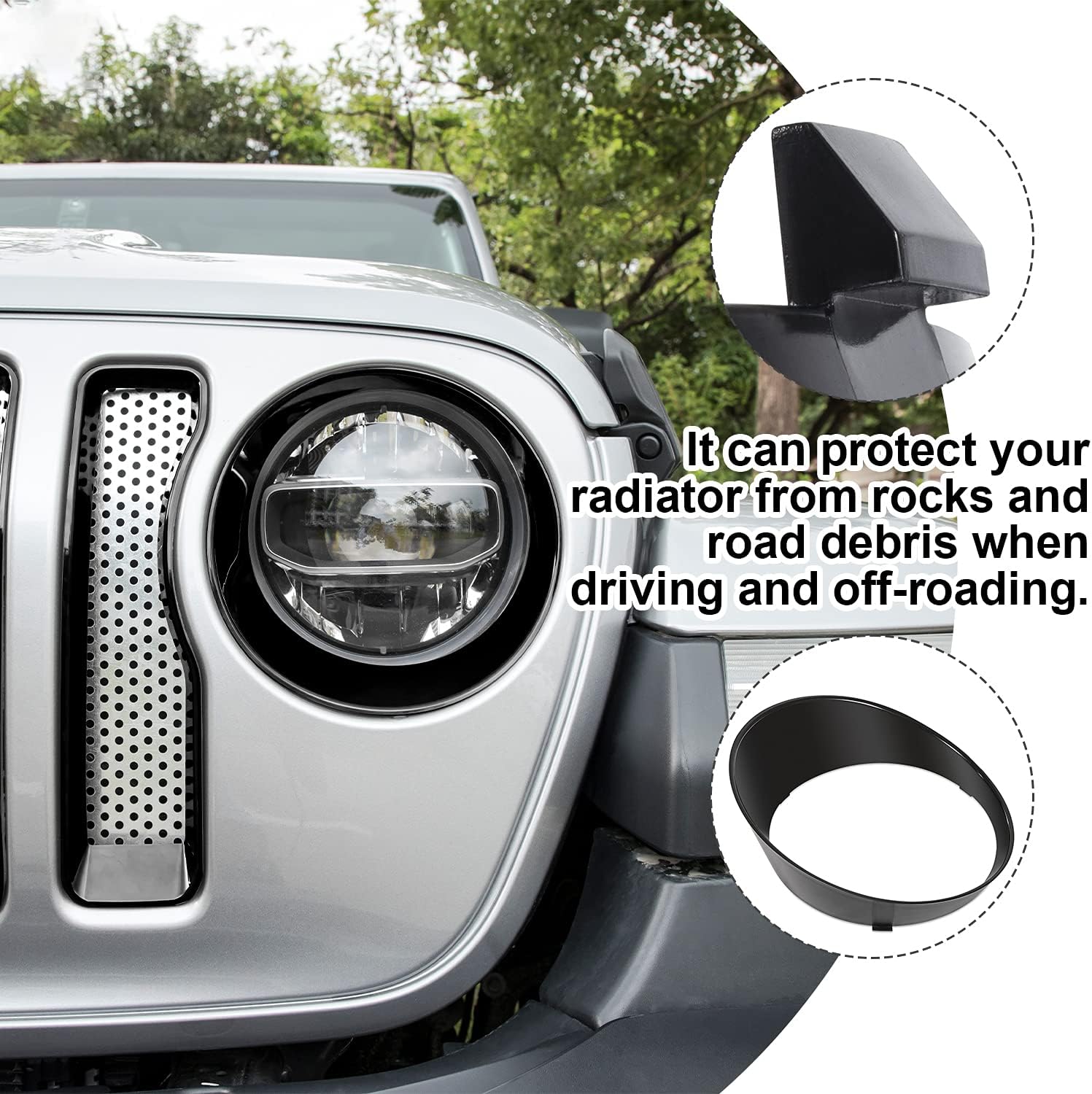 Bonbo Mesh Grille Grill Insert & Headlight Turn Light Cover Trim Exterior Accessories for Jeep Wrangler JL Sport/Sports 2018-2023 (Black)
