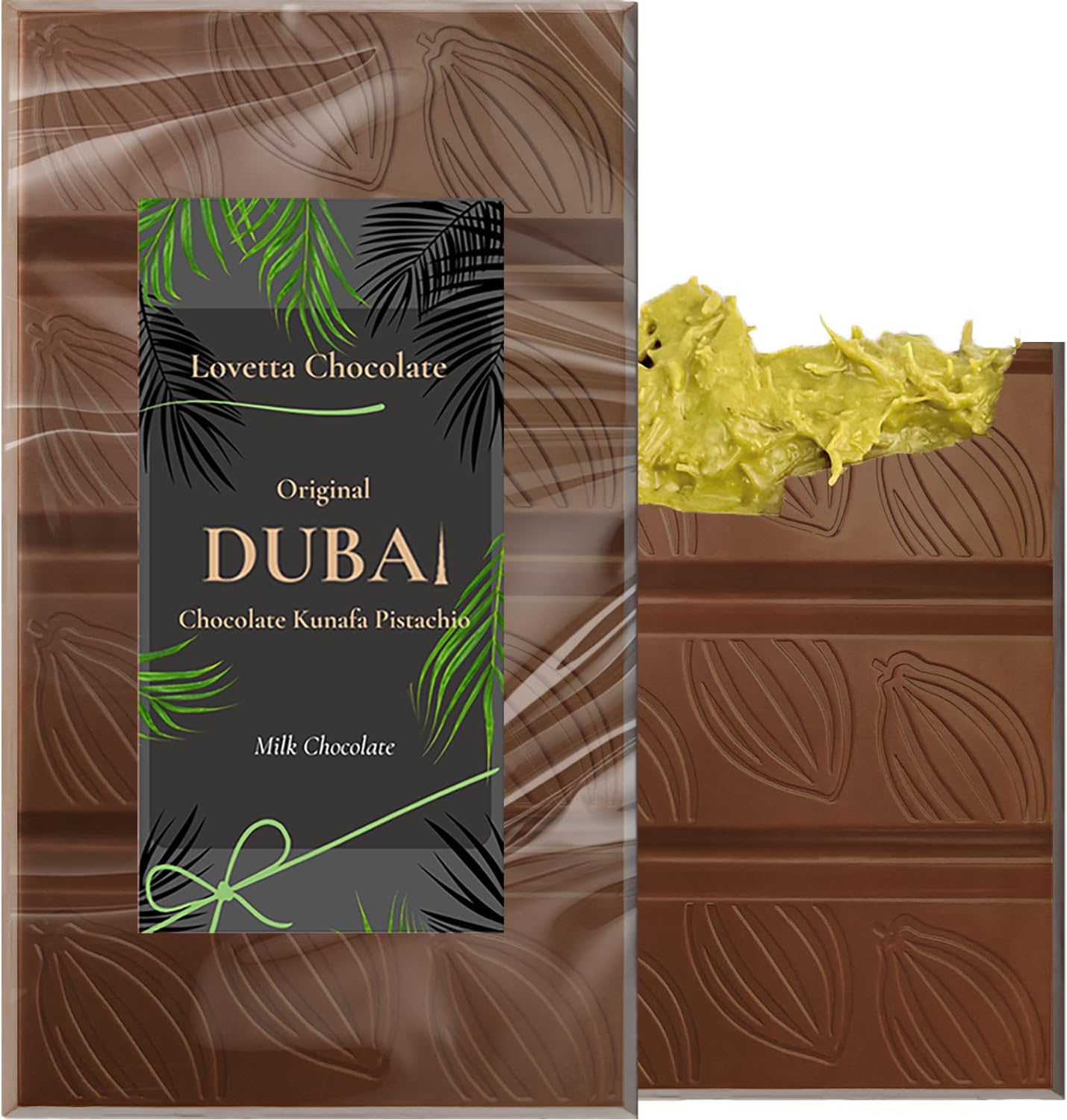 Dubai Chocolate Bar Pistachio 8 oz (The Orginal Viral) | Luxury Rich Chocolate, Individually Wrapped Fresh, Premium Pistachio Cream Katafi Filling | Dubai Candy