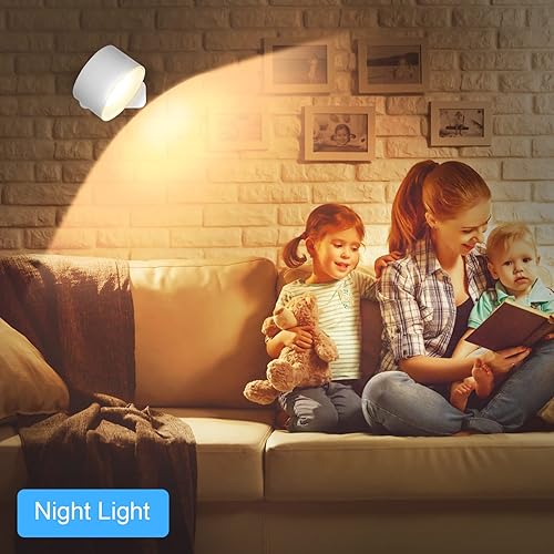 Miniatura 7 de LIGHTESS Apliques LED de pared, lámparas de pared con pilas recargables, paquete de 2, 3 niveles de brillo y 3 temperaturas de color, rotación de