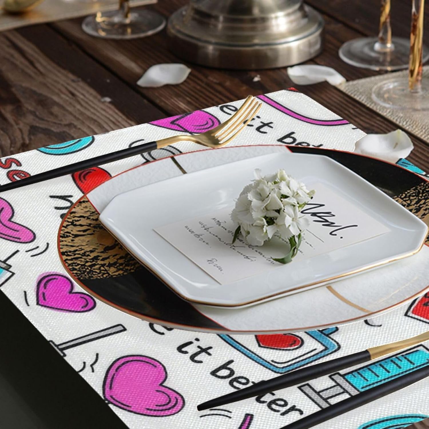 Custom Doctor Elements Cartoon Table Runner with placemats Heat Resistant Washable placemats Kids Set 6 12 x 18 tapetes para mesa