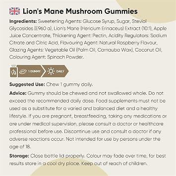 WeightWorld Lion Mane Mushroom 90 Gummy Bears - 2000 mg per Serving With natural raspberry flavour vegan lions mane (Hericium Erinaceus) extract 200 mg (10:1) 3 months supply