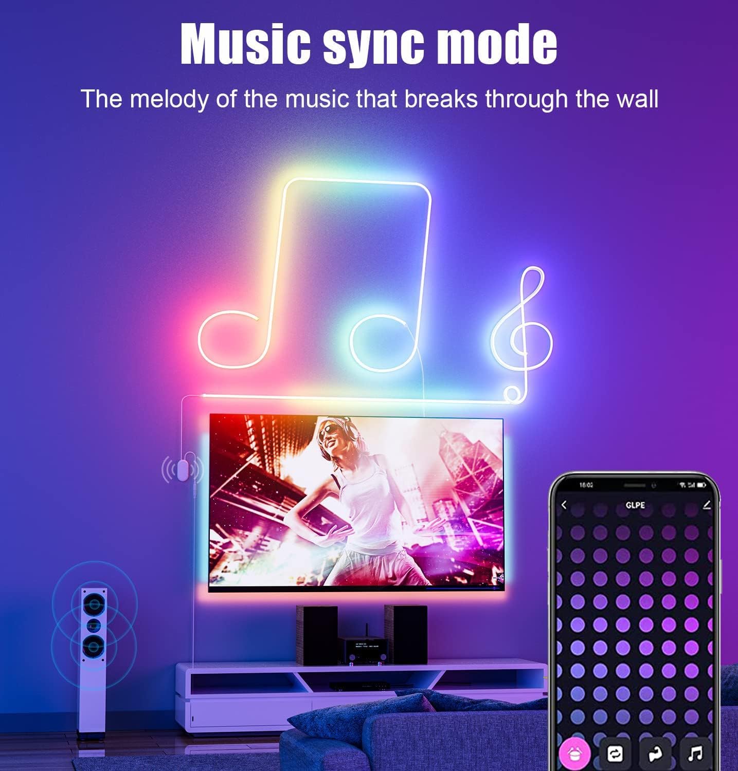 Neon Rope Light 9.84ft, RGB LED Rope Lights with Music Sync, DIY Lighting Mode, Gaming Lights Compatible with Alexa, Google Assistant, LED Neon Lights for Bedroom, Living Room, Gaming Dcor…
