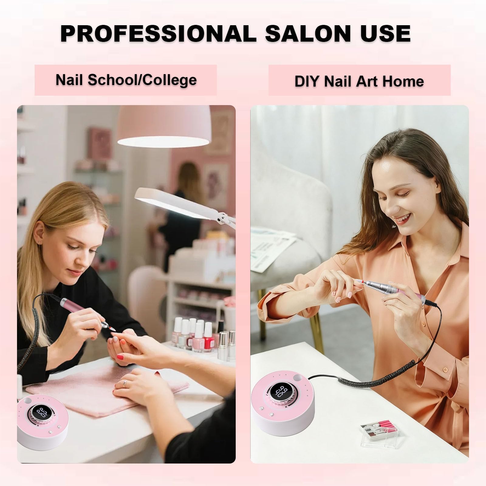 Trapano elettrico per unghie con motore brushless, 40000 giri/min, lima professionale senza fili per rimozione di acrilico e gel, kit per manicure e pedicure ricaricabile con 12 punte per uso
