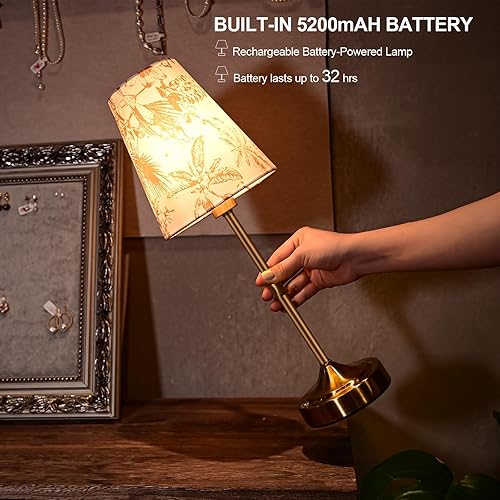 Miniatura 3 de Lámpara de mesa inalámbrica, lámpara recargable de 5200 mAh, brillo de 3 niveles regulable, lámparas ambientales modernas de metal de mediados de