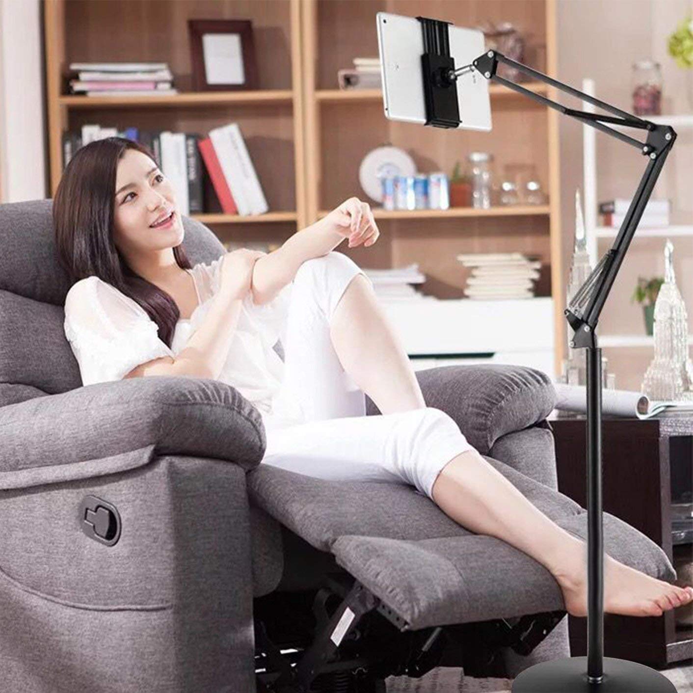 SN-RIGGOR Adjustable Long Arm Floor Tablet Stand and Holder 360 Degree Rotatable Compatible with iPad/ 4.7"-10" Tablet, Phones,Switch, 140cm Long Lazy Phone Holder for Bed