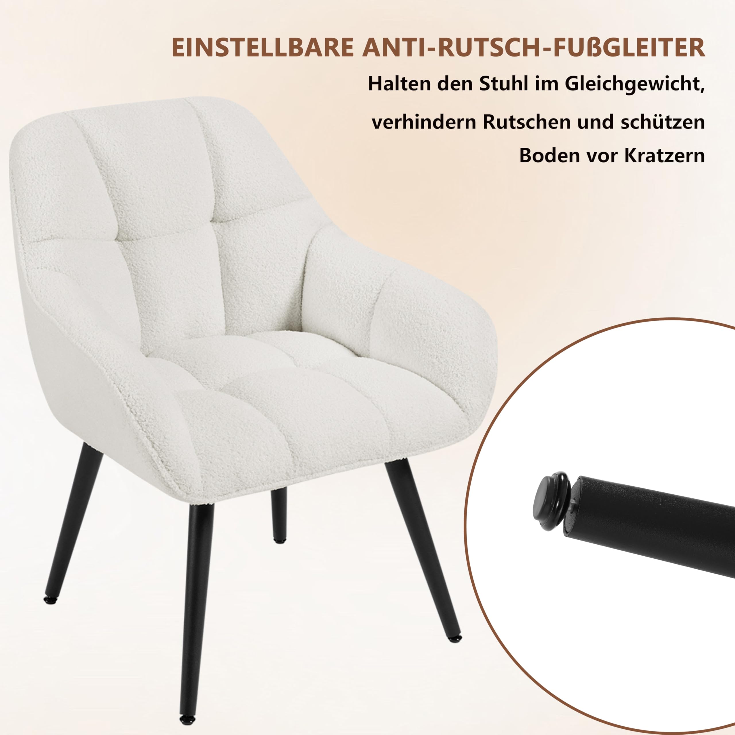 WOLTU Relaxsessel mit Polster, Weicher Schaumstoff, Metallbeinen, Creme | Ohrensessel modern, Lesesessel mit Frottee-Bezug, bis 150 kg, Sessel Wohnzimmer, Schlafzimmer, Wohnzimmer, Balkon