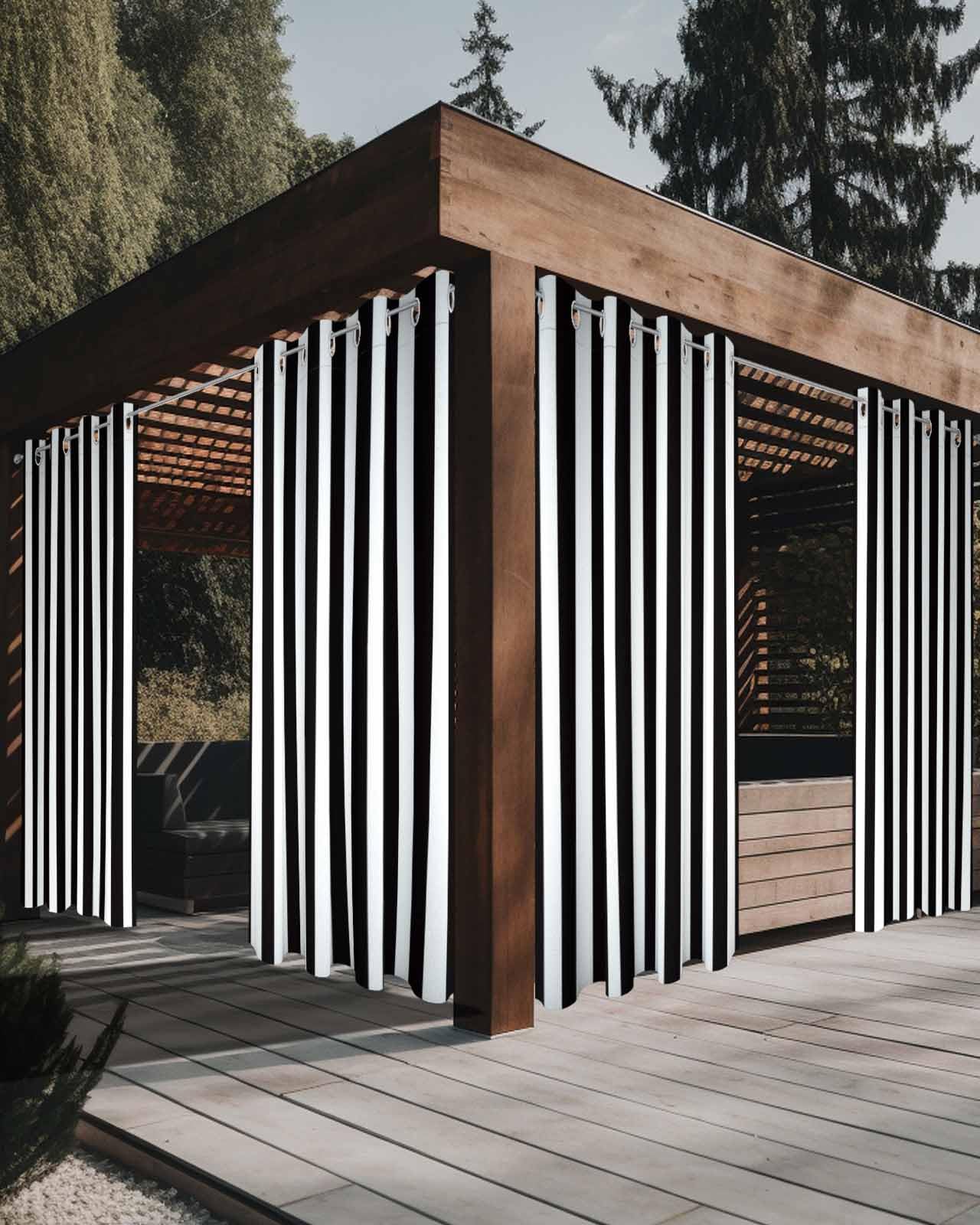 BABE MAPSOutdoor Curtains for Patio Black and White Stripe Waterproof Privacy Outside Curtains Grommet Top Pergola Curtains for Porch Cabana Gazebo 2 Panels, 52 x 84 inch