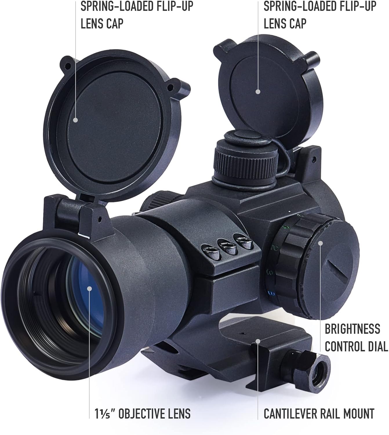 Hiram Red Green Blue Dot Sight with Cantilever Mount for 20mm Picatinny and Weaver Rails, 1x35 3MOA Tactical Reflex Scope Hunting Rifles and More, (Black) : Sports & Outdoors