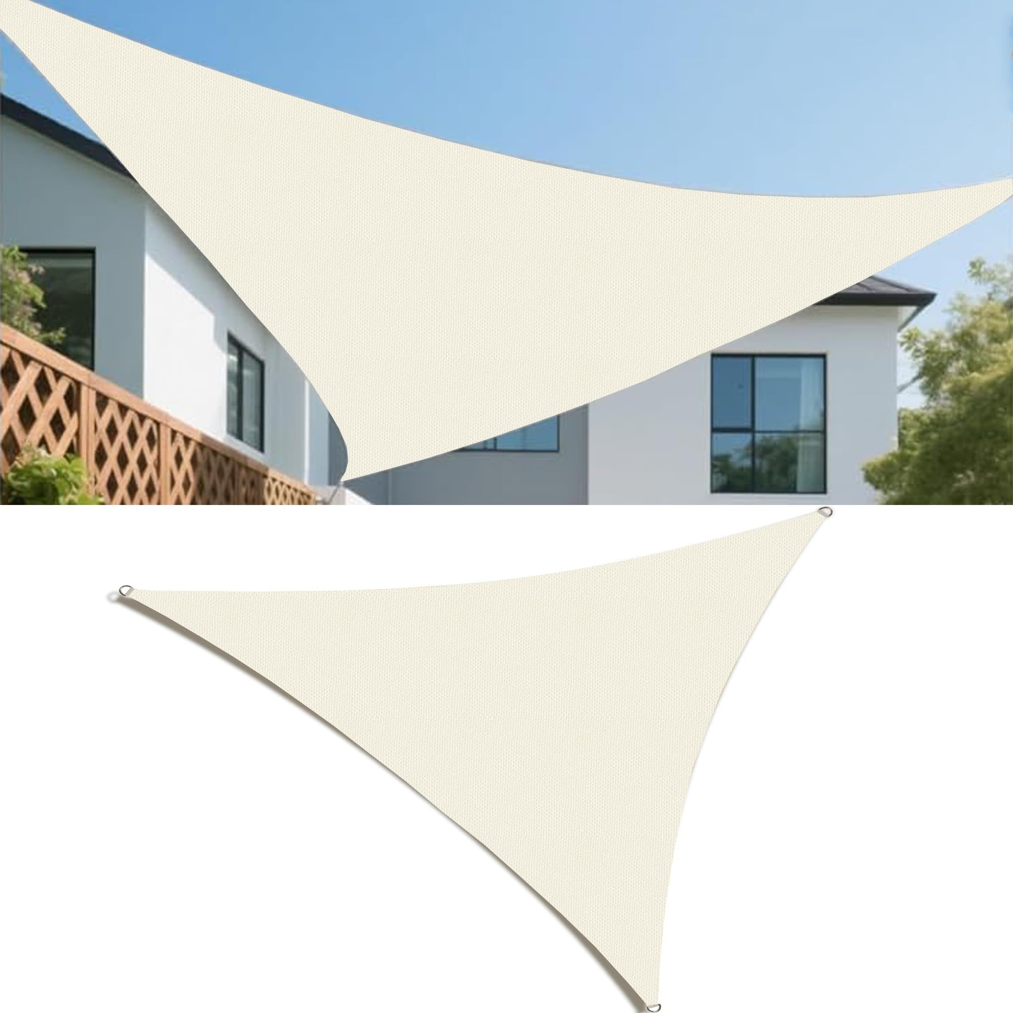 Sonnenschutz Terrasse Sonnensegel 6x6x4M Dreieckig Segeltuch Meterware Viele Größe Farben Seitenschutz Balkon mit D-Ring inkl Befestigungsseile UV-Schutz Wetterfest für Garten Creme
