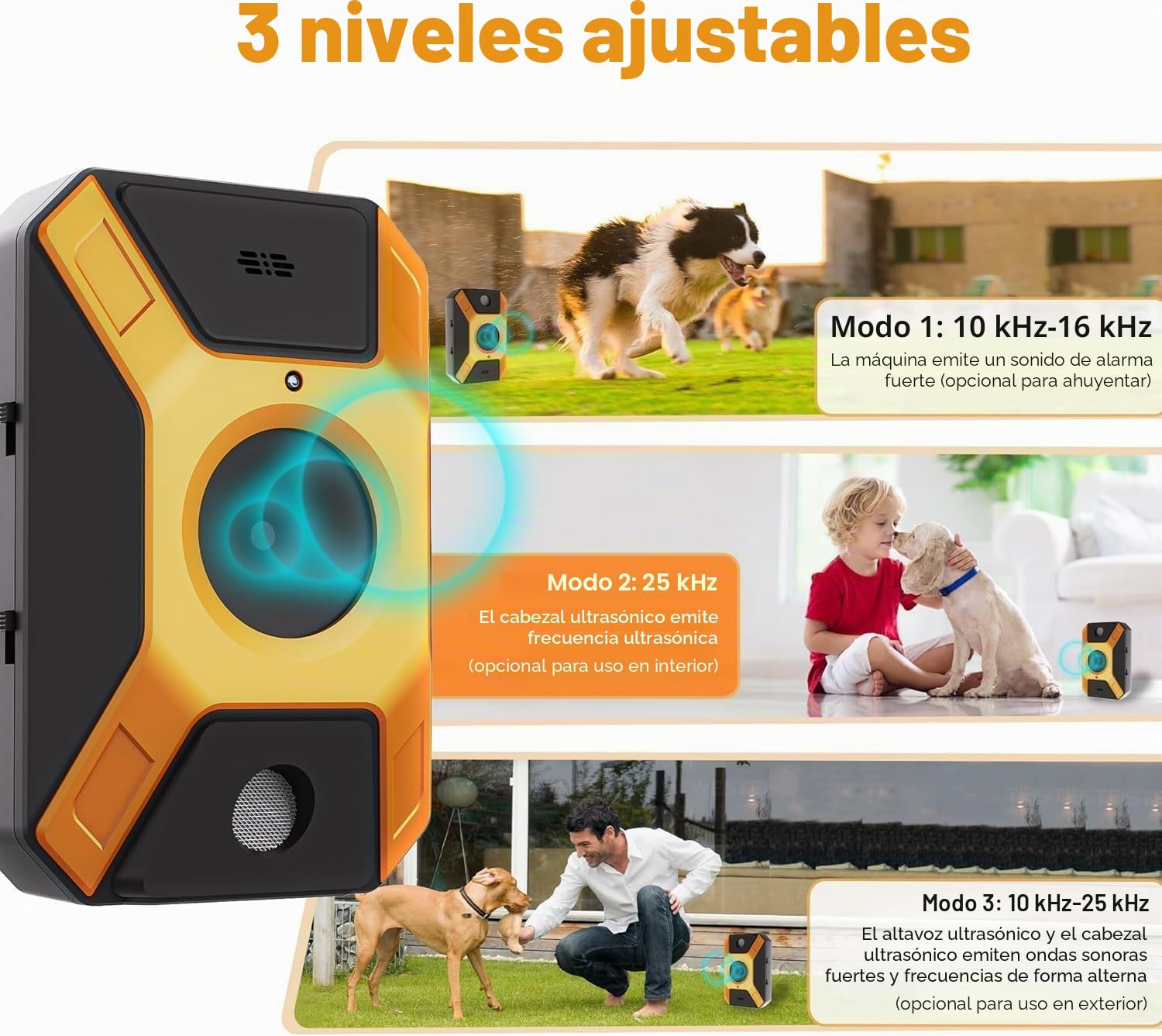 Silbato ultrasónico para perros, 3 niveles ajustables, frecuencia anti aboiement pour chien, silbato ultrasónico para perros interiores y exteriores, antiladridos + perros grandes y medianos