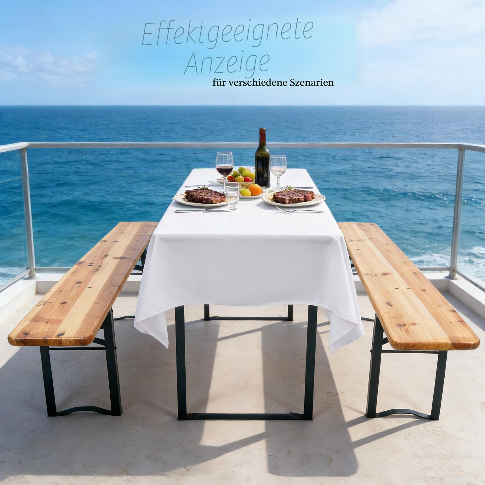 6 Stück Biertisch Tischdecke Weiß Wasserabweisender Polyester für 70cm u.50cm Biertische Hussen, Rechteckige Tischdecken Waschbar 100x250cm (Weiß)