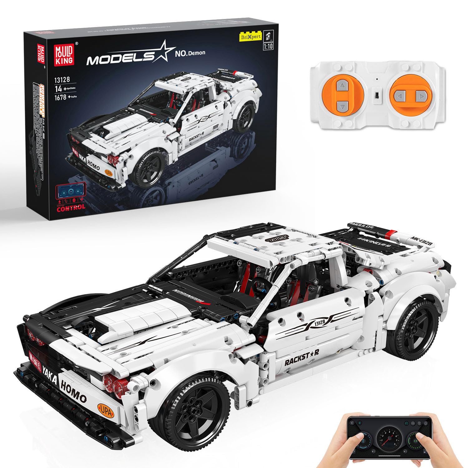 Mould King 13128 Jeu de Construction de Voiture Demon Télécommande Maquette Voiture de Voiture Kit Briques de Construction Idée Cadeau pour Garçons (1678 Pièces)