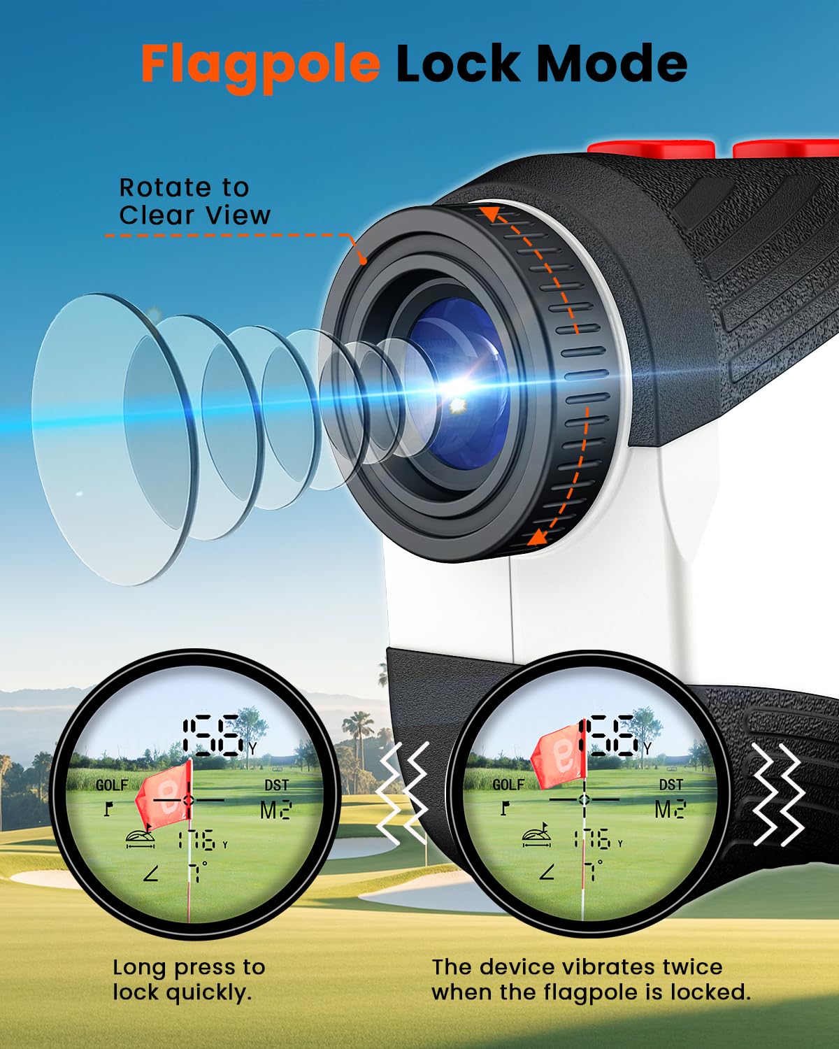 Télémètre de Golf avec Pente, télémètre Laser de 1 200 m, grossissement 7X, Vibration de Verrouillage du Drapeau, télémètre Rechargeable avec Bande magnétique, Mode Balayage continu, Mesure de Haute