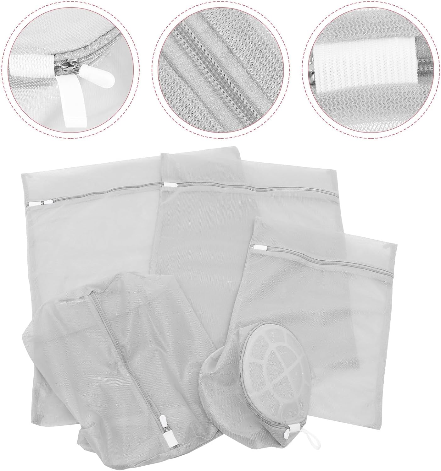 Toyvian 5pcs Mesh Laundry Bags Set Fine Polyester Net Laundry Wash Bags with Zipper for Delicates and Underwear Suitable for Washing Machine Use