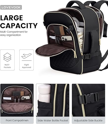 Miniatura 7 de LOVEVOOK Mochila de mano aprobada por vuelo, mochila de viaje para laptop de 35 litros para mujer, mochila grande con 3 cubos de embalaje.., Negro
