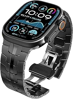 [YOFITAR] for Apple Watch バンド ステンレス製 49mm/46mm/45mm/44mm アップルウォッチベルト Series Ultra2/Ultra/11/10/9/8/7/6/5/4/SE2/SE対応 apple watchメタルバンド 長さ調整器具付き おしゃれ メンズ （ブラック,49mm/46mm/45mm/44mm）