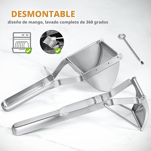 Miniatura 5 de Sopito - Triturador de patatas de acero inoxidable para uso comercial y doméstico plateado