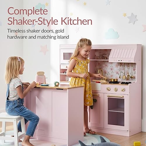 Miniatura 3 de Best Choice Products Cocina de juego de simulación para niños, juego interactivo de madera para niños pequeños con isla, máquina de expreso, 17