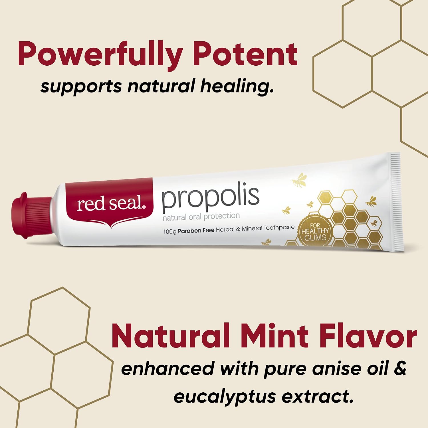 Red Seal Propolis Toothpaste – Toothpaste Made with 100% New Zealand Bee Propolis Extract, Anise, Peppermint, Eucalyptus Essential Oils - No Fluoride, No Preservatives, No Artificial Flavors or Colors