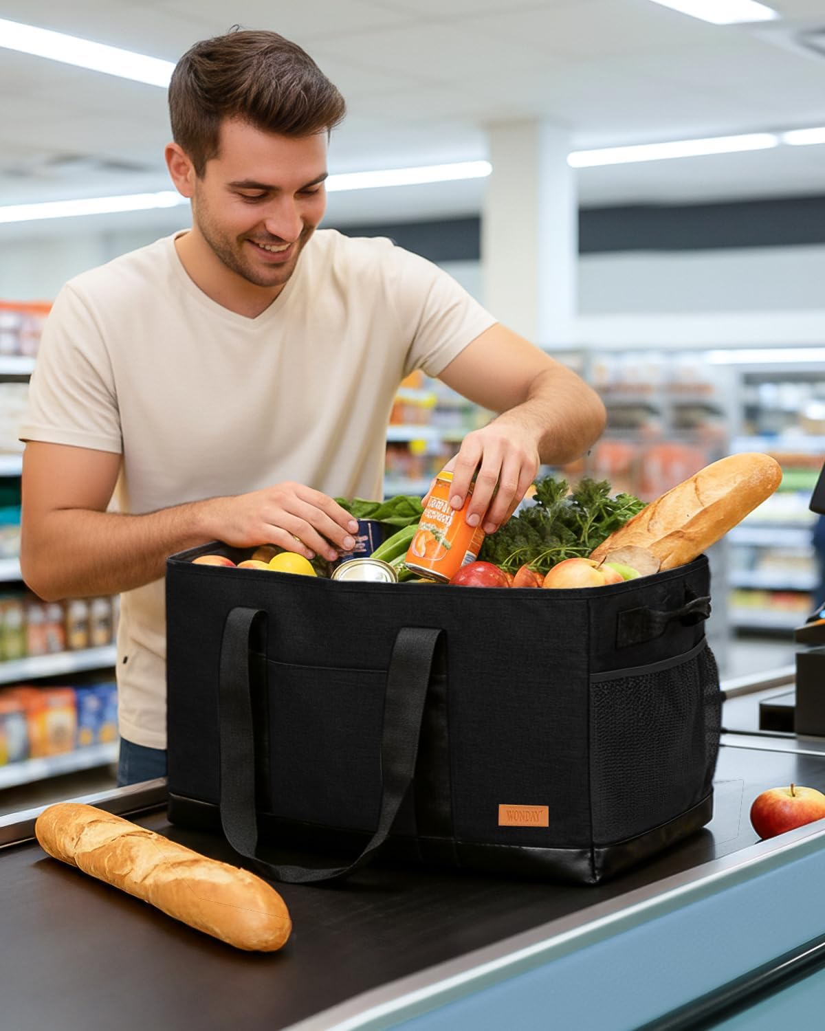 WONDAY Extra Large Utility Tote Bag - Standing Reusable Grocery Bag with Handle - Image 3