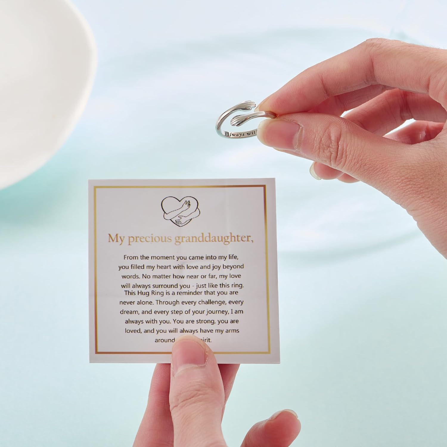 RANKEEF S925 Sterling Silver Hug Ring for Granddaughter Daughter Adjustable Ring for Women Hope Rings for Granddaughter Birthday Christmas Gifts for Daughters Tarnish Free Jewelry Gift for Her - Image 2