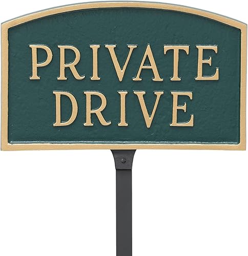 Miniatura 9 de Montague Metal Products SP-12L-HGG-LS - Placa grande de arco de accionamiento privado verde cazador y dorado con 2 estacas de césped de 23 pulgadas