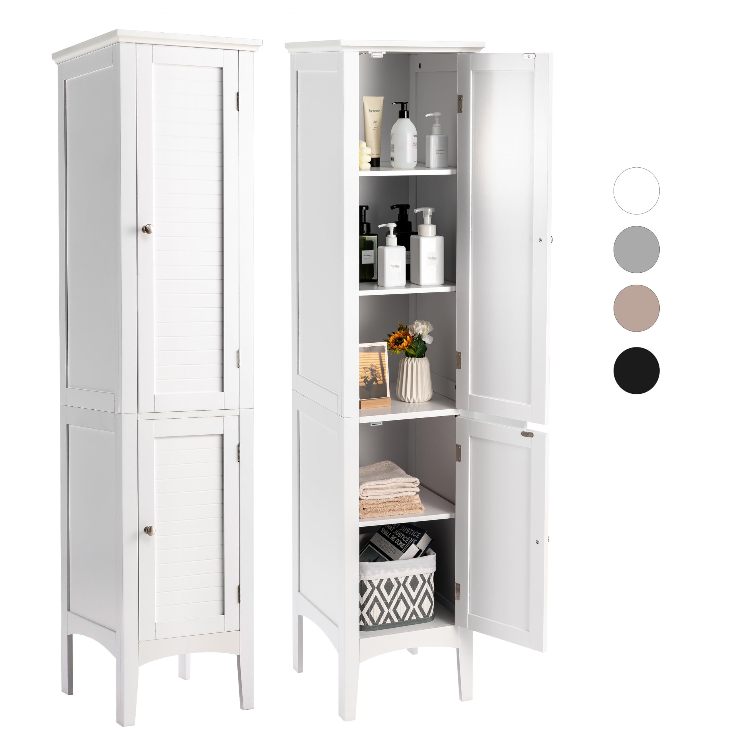 Armoire De Salle De Bain Haute Et étroite GIANTEX - 40x40x170 Cm, étagère Ajustable, Sac à Linge 48L, Anti-basculement, Couleur Noir