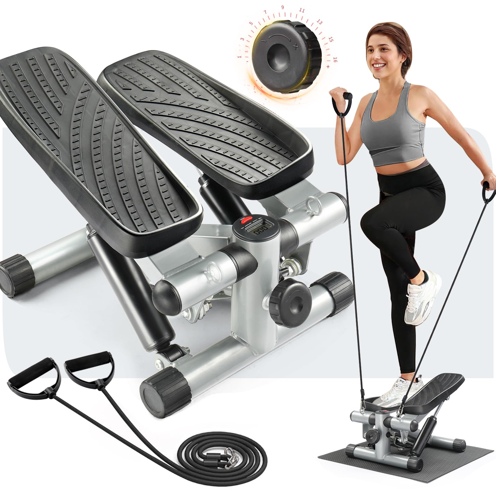 LALAHO Mini Stepper Stair Stepper, Steppers for Exercise with 330LB Weight Capacity, Workout Equipment for Total Body Workout with Multiple Stability Design, Widened Foot Plate and Floor Mat