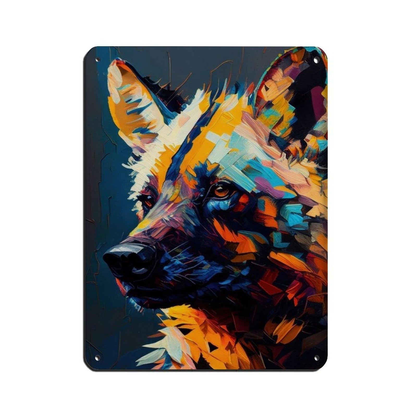 Hyena Oil Painting Poster Tin Sign Vintage Metal Pub Club Cafe Bar Home Wall Art Decoration Poster Retro 12x16inch(30x40cm)