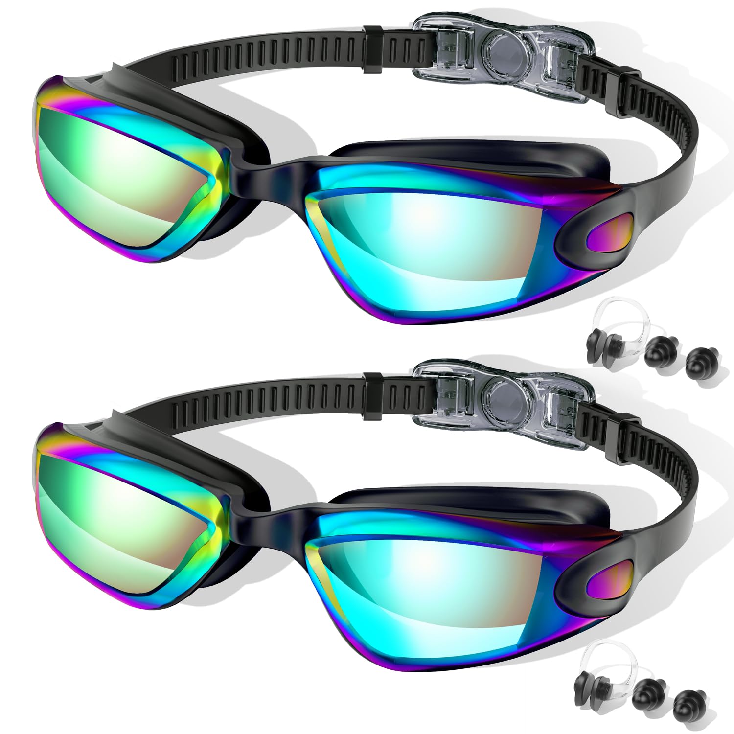 Fulllove Kids Swimming Goggles, 2 Pack Kids Goggles Silicone Nose Bridge Anti Fog UV Protection Clear Vision Waterproof Age 3-10 for Children Boys Girls