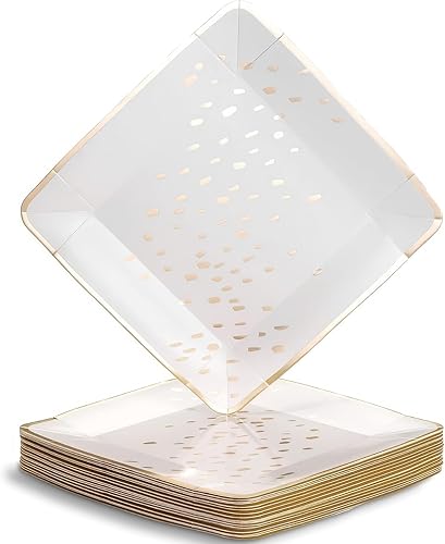Miniatura 7 de Platos desechables de diseño abstracto (18 piezas) platos de papel resistentes de 10 pulgadas, suministros de fiesta de oro rosa para baby showers,