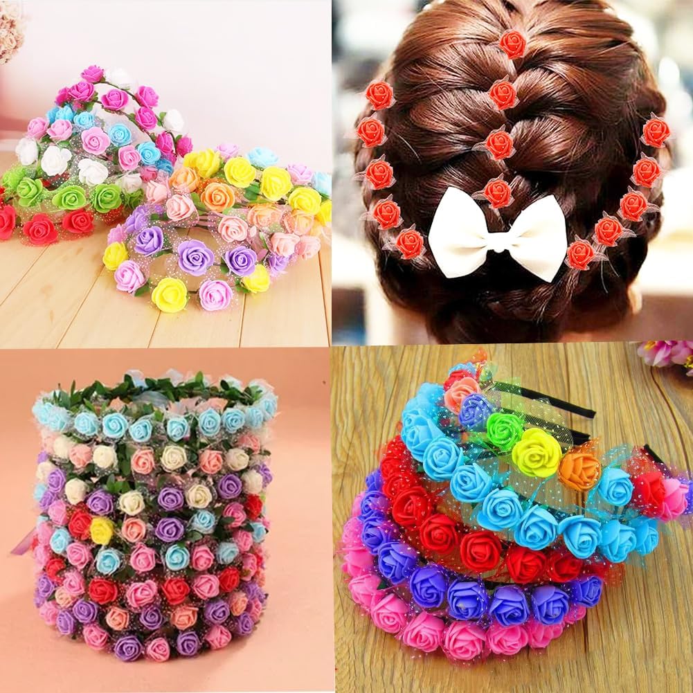 432 Pcs Mini Artificial Rose Flower Heads Real Looking Foam Fake Roses Heads for DIY Wedding Flowers Accessories Bridal Hair Clips Headbands Dress Decoration(White) - Image 5