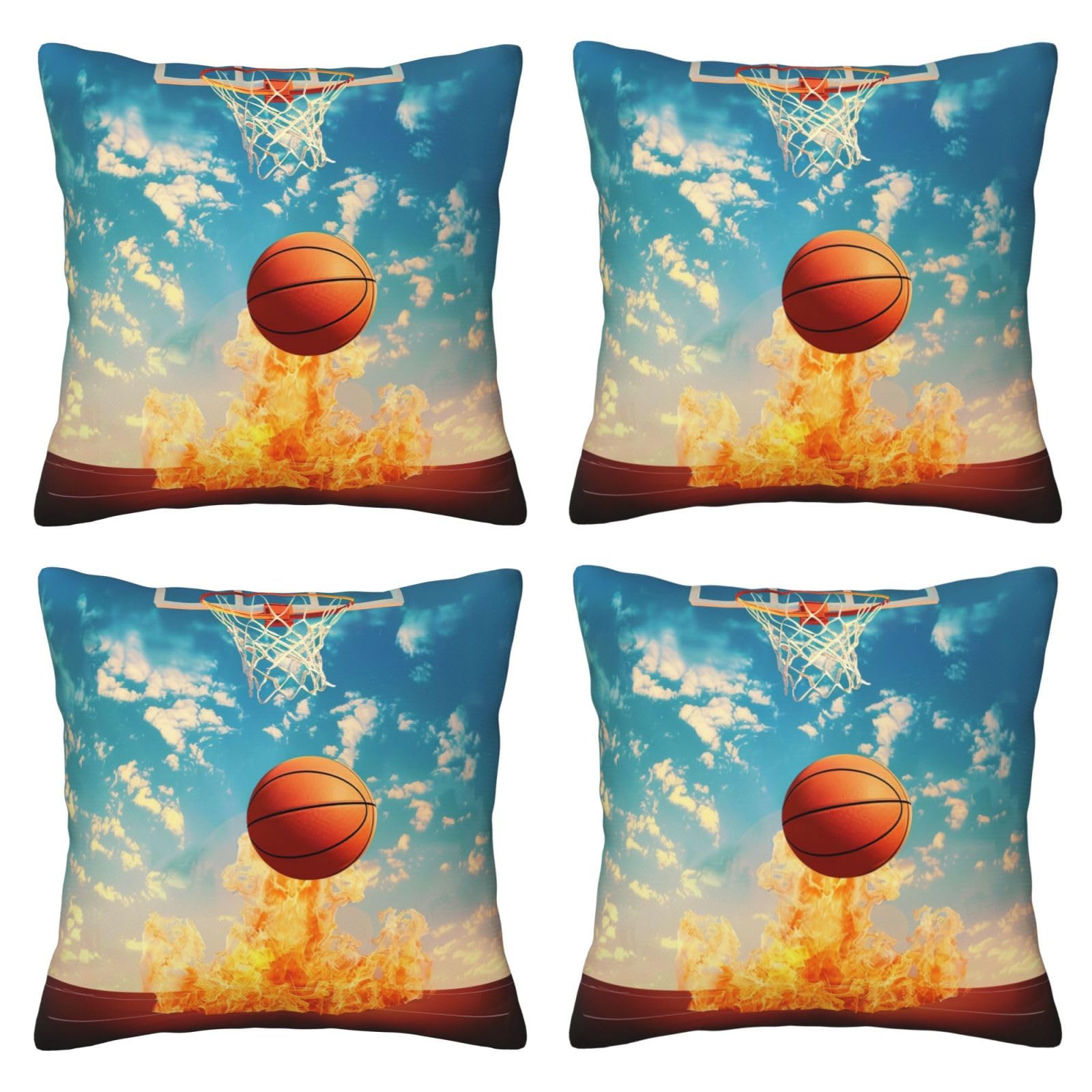 Basketball Throw Pillow Cases 4 Pack Square Pillowcases Super Soft Pillow Protectors With Zipper for Couch Livingroom Sofa Bed Office Car,40x40 CM